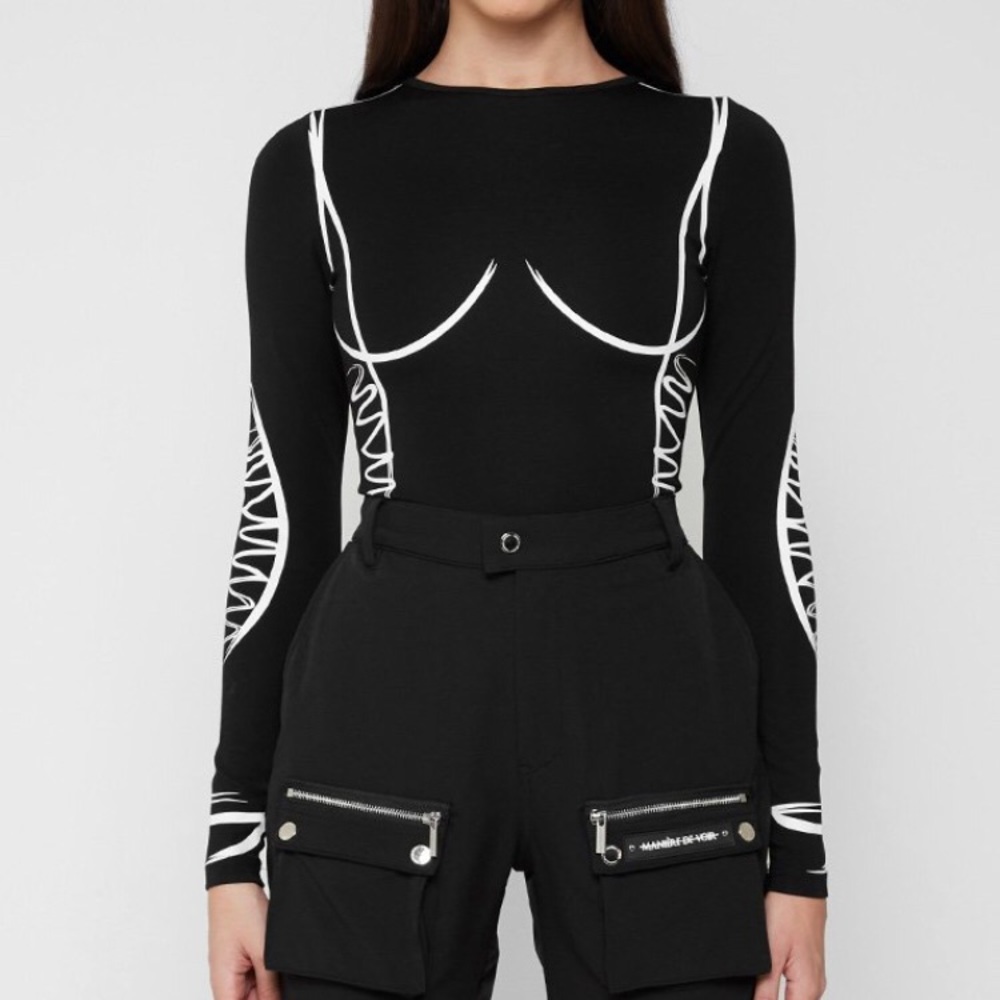 Sketch long sleeve contour body suit black